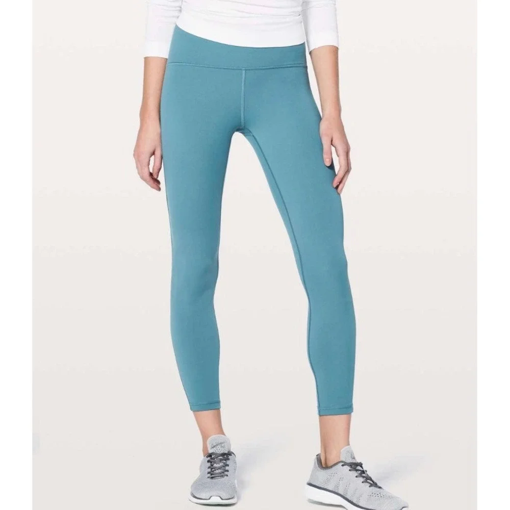 Lululemon Train Times 7/8 Pant High Rise Mesh Teal Leggings Size 6 Athletic Yoga